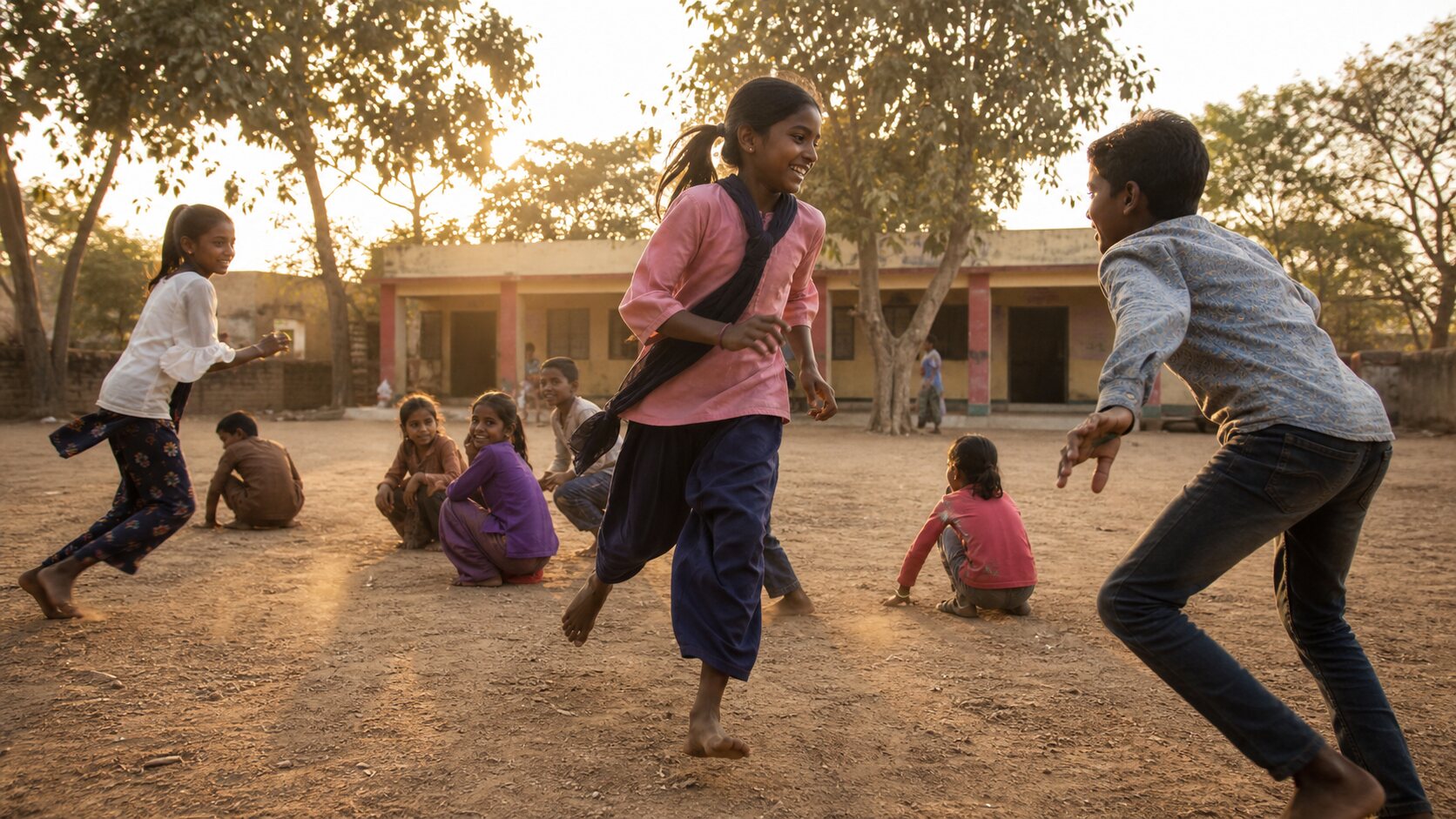 Children playing together in a school courtyard