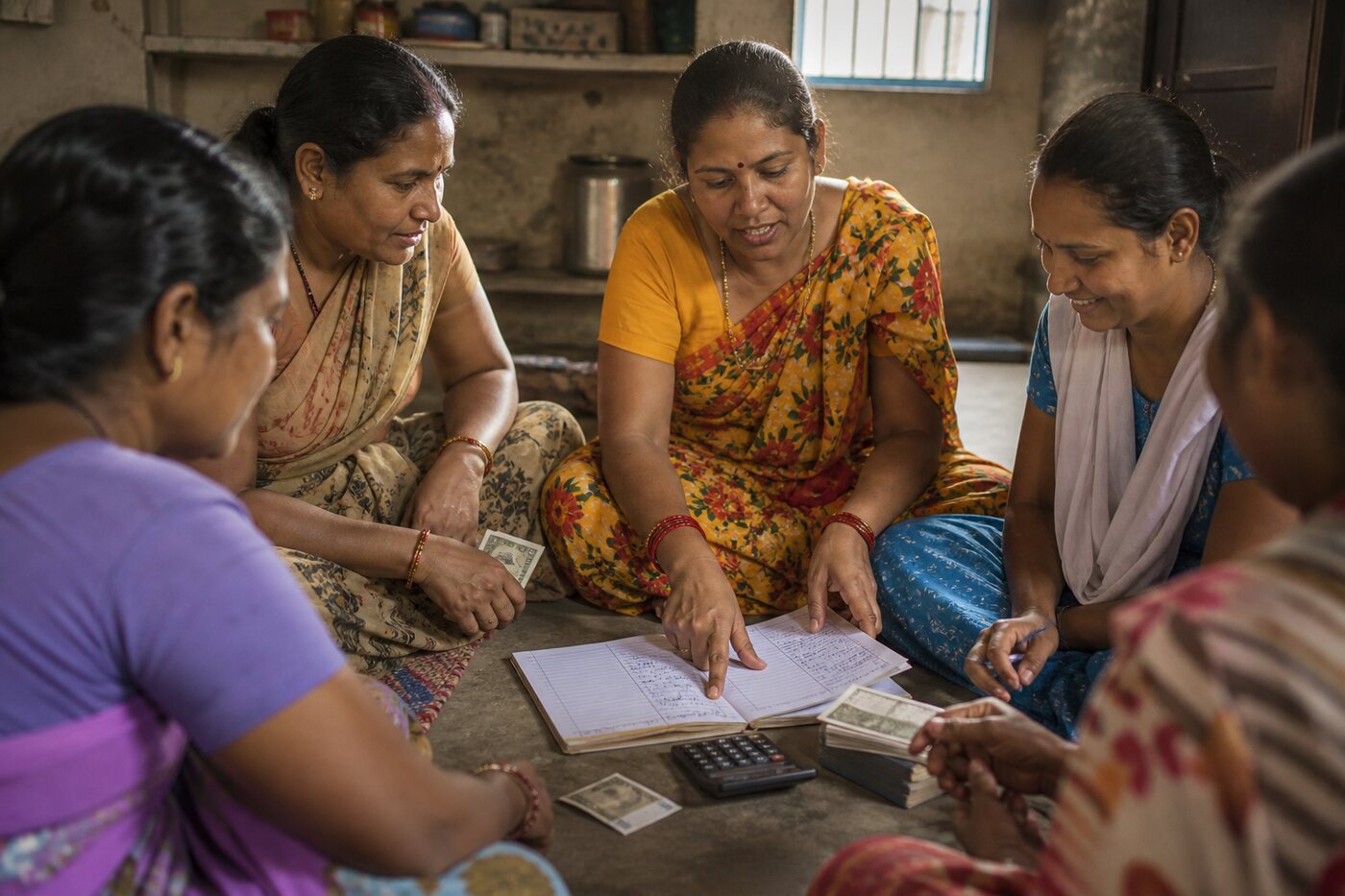 Women reviewing their savings records together
